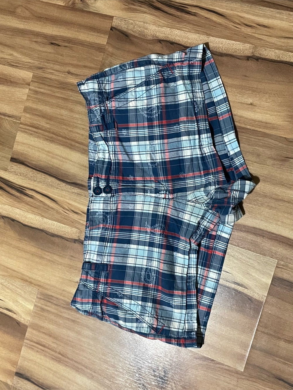 Aeropostale Y2K Blue Plaid Paisley Shorty Shorts 00s Sz 11/12 Junior